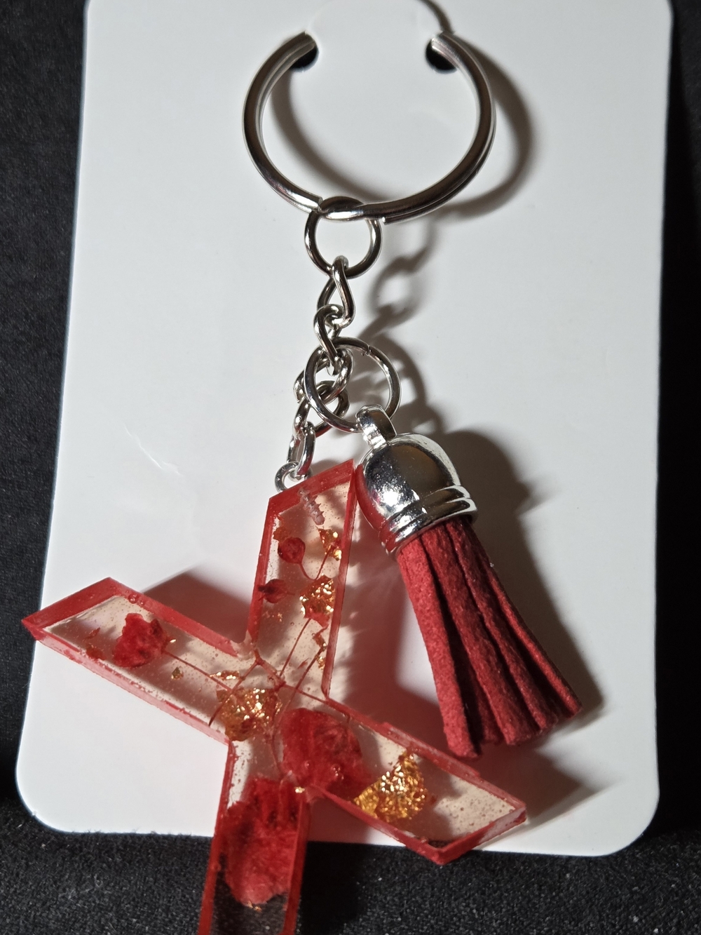 Red Resin Cross Keychain with Tassel - Women Accessories